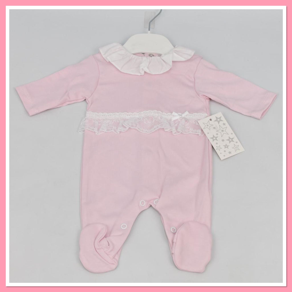 Pink baby grow with lace