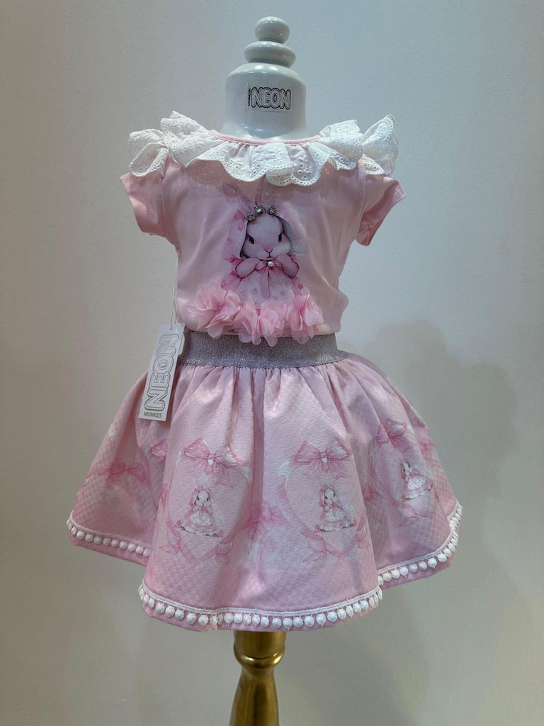 Pink Bunny skirt set