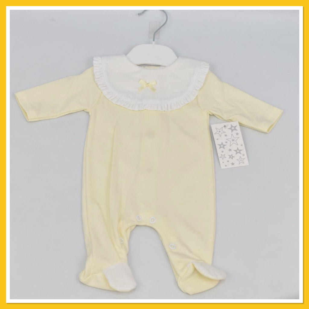 Lemon baby grow with white trim