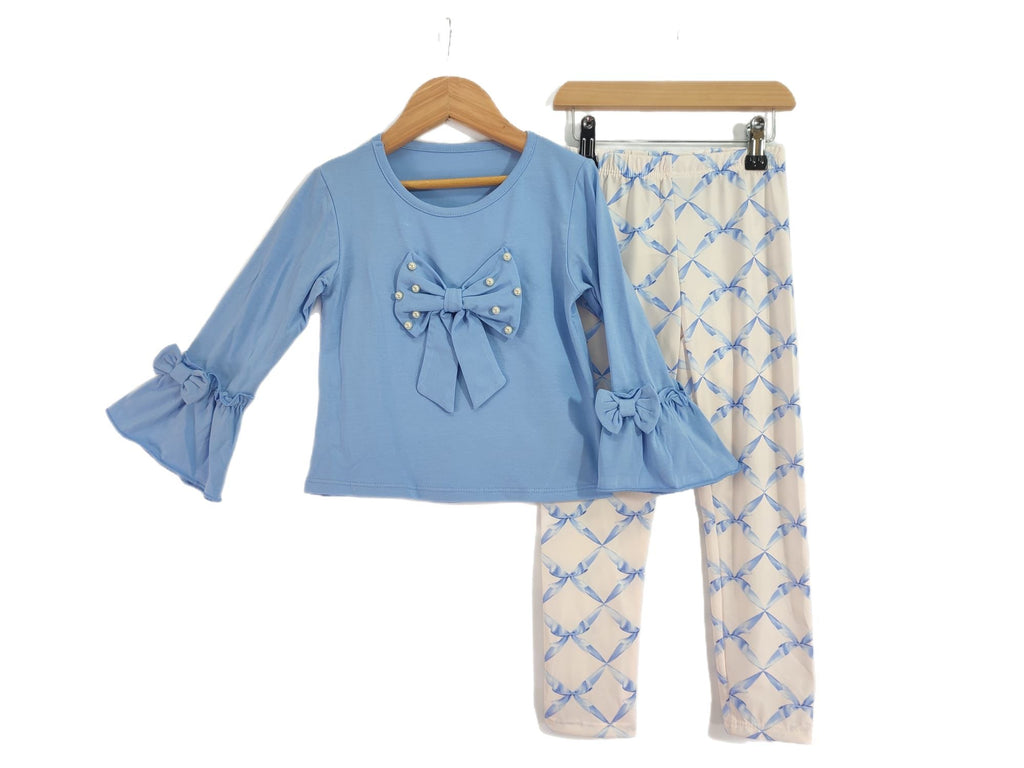 Blue bow legging set