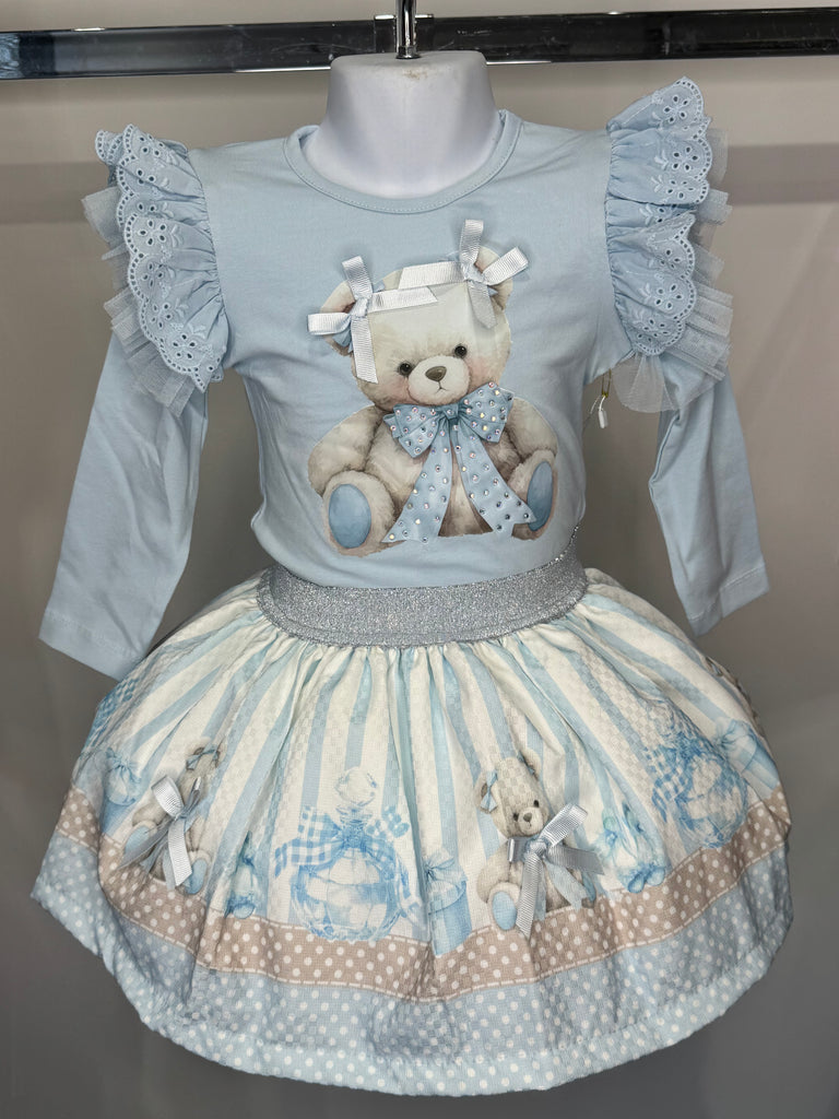 Teddy blue frill skirt set