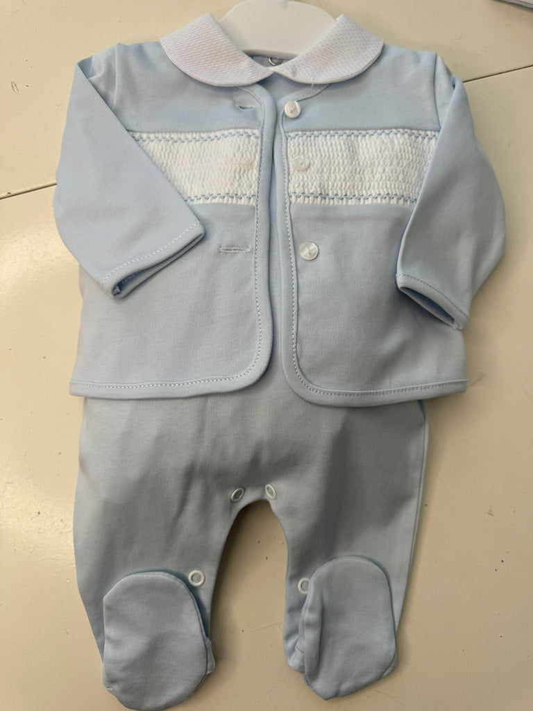 Baby blue 2 piece smocking set