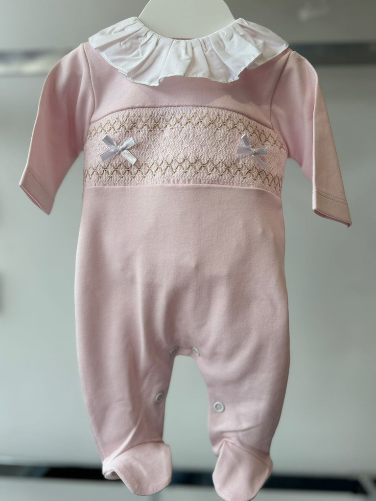 Pink smocking baby grow